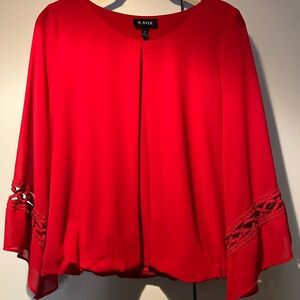 A. Byer Vibrant Red Blouse with Lace Detail Size Medium